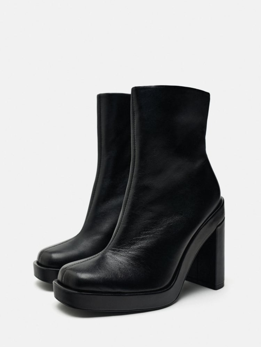 Zara Platform Leather Heeled Ankle Boots